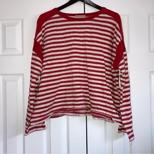 ZARA Trafaluc Red & Cream Striped Long Sleeve Sweater Medium